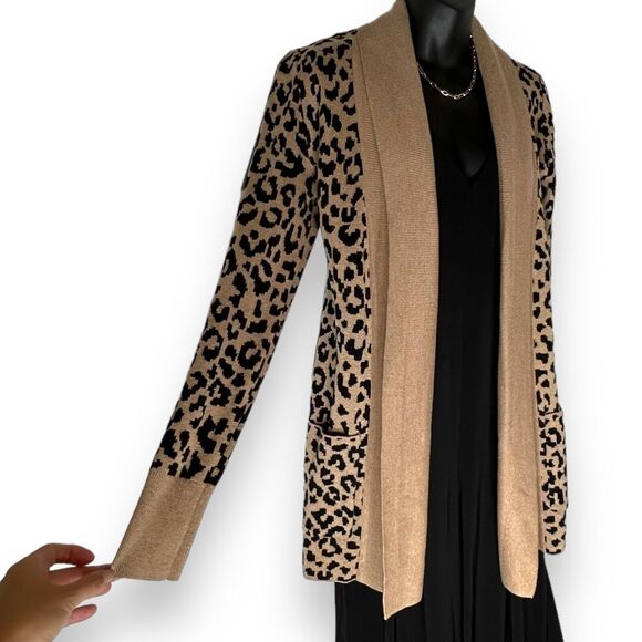 KAISLEY Leopard Print Cardigan Duster Size Small Tan Brown Black - Picture 4 of 7